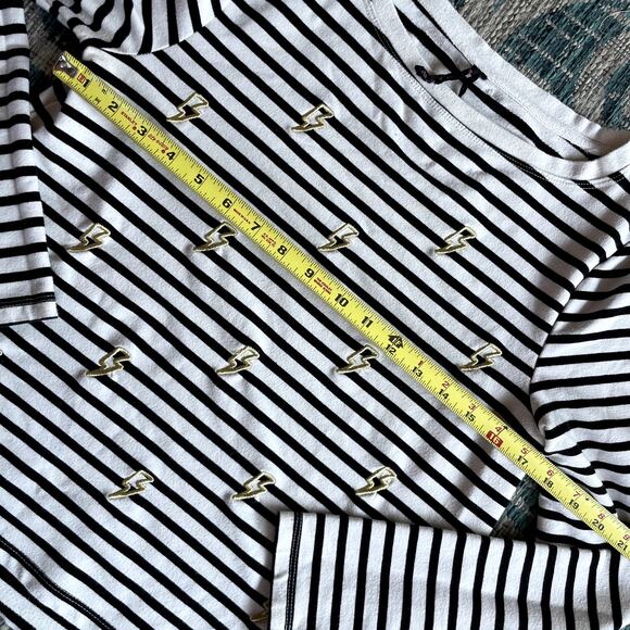 Betsy Johnson Black & White Striped Gold Lightning Bolt Long Sleeve Top - Size S - Picture 7 of 8